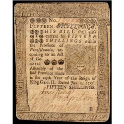 Colonial Currency, 1756 B. Franklin Printed, PA