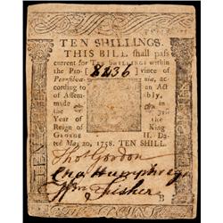 Colonial Currency, 1758 B. Franklin Printed, PA
