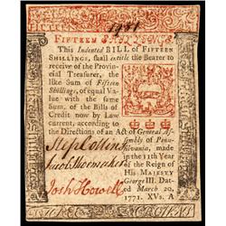 1771 Pennsylvania Red and Black Colonial Note