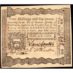 Colonial Currency, PA, April 3, 1772, 2 Shillings