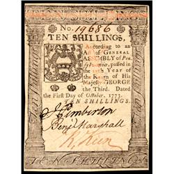 Colonial Currency, PA, Oct. 1, 1773, 10 Shillings