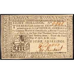 Colonial Currency, PA, April 10, 1777 8 Shillings