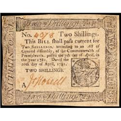 Colonial Currency, PA, April 20, 1781. 2 Shilling