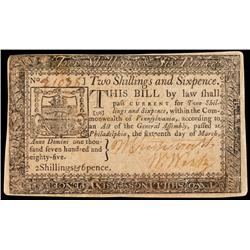 Colonial Currency, PA, March 16,1785, 2 shillings