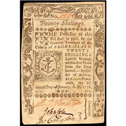 Colonial Currency, RI, Jan. 15, 1776, 20s