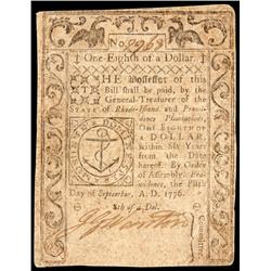 Colonial Currency, RI, Sept. 5 1776, $1/8