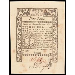 Colonial Currency, RI, May 1786, Nine Pence