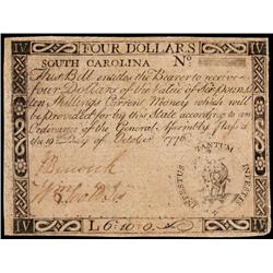 Colonial Currency, SC, Oct. 19 1775, $4, Elephant