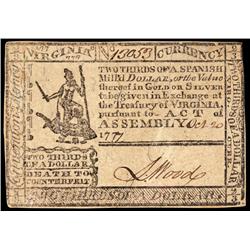 Colonial Currency, VA, October 20, 1777. $2/3