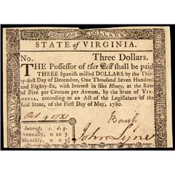 Colonial Currency, VA, May 1, 1780. $3