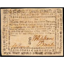 Colonial Currency, VA, October 16, 1780. $400