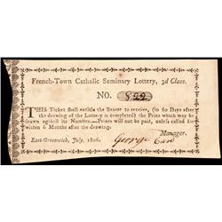 1806 French-Town Catholic Seminary Lottery Ticket