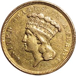 1854-O Indian Princess Head Three Dollars Gold