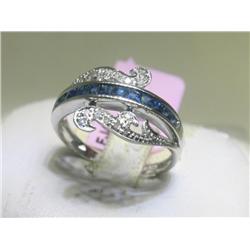 Blue Sapphire & Diamond 14K White Gold Ring Size 6 1/2