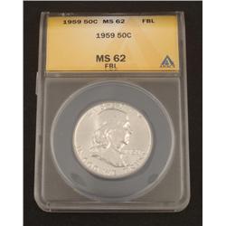 1959 Franklin Silver Half Dollar Graded MS62 FBL