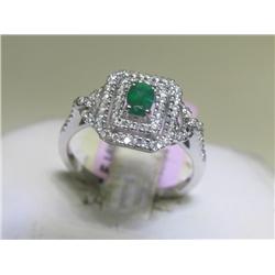 Emerald & Diamond 14K White Gold Ring Size 6 3/4