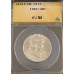 Graded AU 58 1953-D Franklin Silver Half Dollar