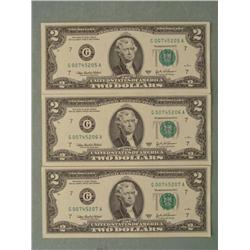 3 Consec # 2003A $2 Notes G Mint Bills Chicago CU