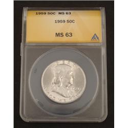 1959 Slabbed MS 63 Franklin Silver Half Dollar