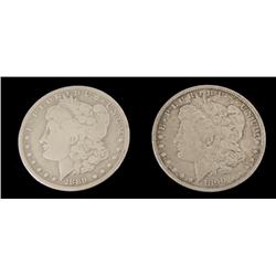 2 Diff Date Morgan Silver Dollars 1889-O, 1890-O