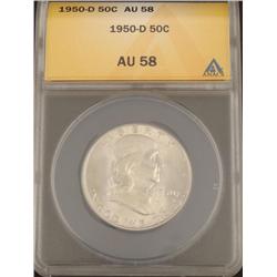 1950-D Graded AU 58 Franklin Silver Half Dollar
