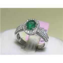 Emerald and Diamonds 14K White Gold Ring Size 7