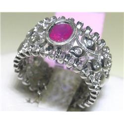 Michael Christoff Ruby & Diamond 14K Wht Gold Ring Sz 7