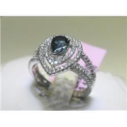 Pear Shape Blue Sapphire Diamond 14K W. Gold Ring 6 3/4