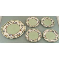 4 Saucers w/ 1 Tray Noritake Enameled Japan Flowers
