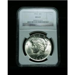 NGC 1922-p Peace Dollar Graded Select Uncirculated ms63  NGC