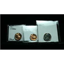 1960 Proof 5c, 1961 Cameo Proof 1c, 1964 Proof 1c