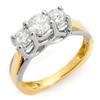 Image 1 : Natural 1.35ct Three-stone Diamond Ring 14K 2Tone Gold