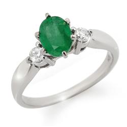 Genuine 1.20 ctw Emerald & Diamond Ring 14K White Gold