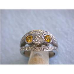 14k Gold Ring with Diamonds and Sapphire