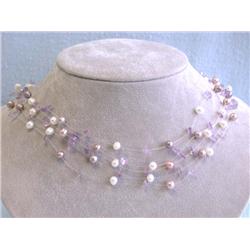 Pearls and Amethyst Necklace with Silver Clasp