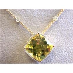 EFJ 18ky Gold Diamond Necklace w/ Lemon Quartz