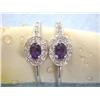 Image 1 : 14k White Gold Earrings with Diamonds and Amethyst