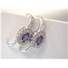 Image 2 : 14k White Gold Earrings with Diamonds and Amethyst