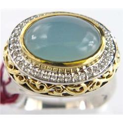 Charles Krypell 18K Gold/Silver Diamond Chalcedony Ring