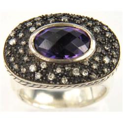David Yurman Silver Diamond Amethyst Ring