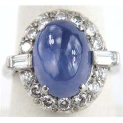 Star Sapphire Platinum Diamond Ring