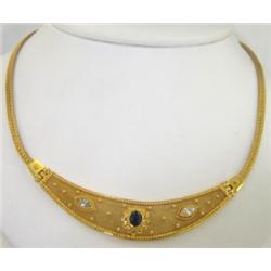 18K Yellow Gold Sapphire & Diamond Necklace,