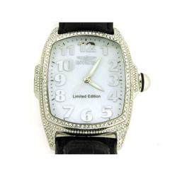 Invicta Men's Lupah White Crystal White Mother Of Pearl Dial Shiny Black Leather Watch