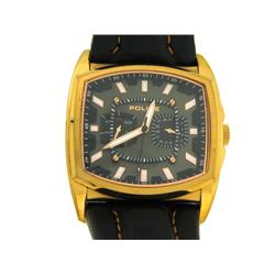 Police Torque Gents Stainless Steel Black Leather Strap Watch