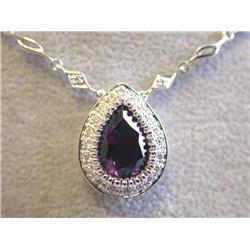 EFJ 14kw Gold Diamond Necklace with Amethyst Pendant