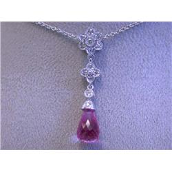 18k White Gold Necklace with Topaz & Diamond Pendant