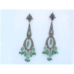 18k Gold and Silver Earrings with Emerald and Diamond