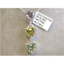 EFJ 14kw Gold Diamond Necklace w/ Multi-colored Pendant