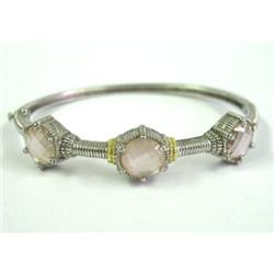 Judith Ripka 18K Gold/Silver, Pink Quartz Bangle