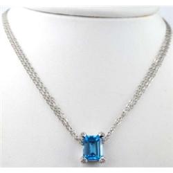 14K White Gold Blue Topaz Diamond Necklace
